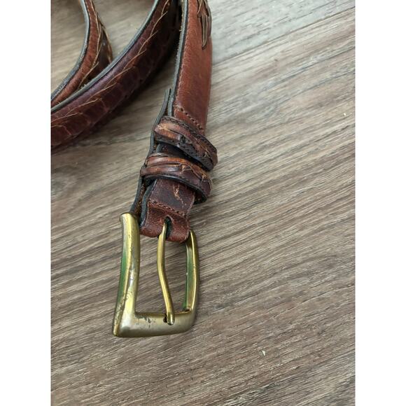 Vintage 1970s Men's Brown Leather Belt Braided Leather Detail Gold toned Buckle - Picture 11 of 11